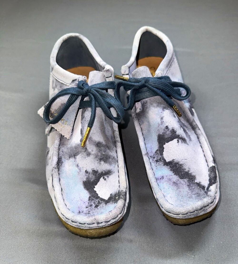 Clarks Originals Wallabee Mens 8 Suede Gray Camo Lace-Up Crepe Moccasins